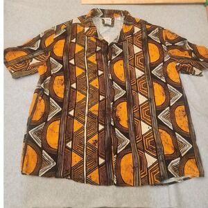 Zara Shirt Mens XL Tribal Geometric Print Relaxed Fit Linen